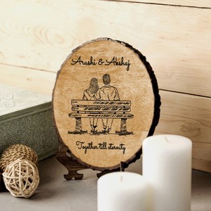 Mango Wood Personalized Couple <b>Plaque</b> with Stand - Wholesale <b>Engraved</b> Gift - Product Image 1