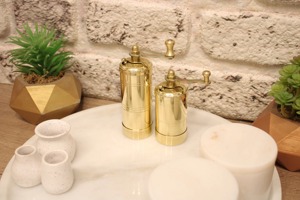 Modern Unique Style Gold Metal Salt And Pepper Shakers Set For Stylish Kitchen Dining Table Premium Decorative <b>Spice</b> <b>Storage</b> - Product Image 3