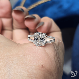 แหวนเพชรทรงยาว 3 กะรัต รูปทรงคุชชั่นคัท ฝังเพชรแบบสปลิตพาเว่ วงแหวนทองคำขาว 10K รับรองโดย IGI แหวนแต่งงาน - Product Image 5