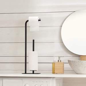 Portarrollos de papel higiénico independiente de hierro con diseño compacto para espacios pequeños en el baño, solución de almacenamiento eficiente - Product Image 2