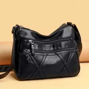 Sac à main hobo noir en PU pour femme avec bandoulière croisée, fermeture éclair, motif géométrique classique, usage quotidien - Product Image 2