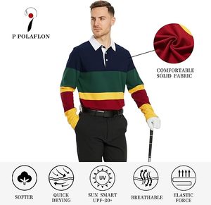 <b>Men's</b> Polo <b>Shirts</b> Long Sleeve Striped Dry Fit Casual <b>Collared</b> Pique Golf Polo <b>Shirts</b> for <b>Mens</b> - Product Image 4