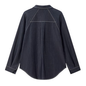 Camisa de Mezclilla de Algodón Vintage de Manga Larga para Mujer, de Secado Rápido y Transpirable, Informal para Verano, con Logotipo Personalizado, Servicio ODM, Invierno - Product Image 3