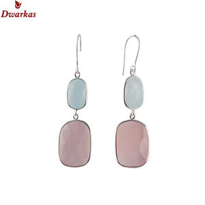 Pendientes clásicos elegantes y modernos para mujer, pendientes de plata de ley 925 con piedras preciosas de calcedonia multicolor, regalo para fiesta de aniversario - Product Image 3