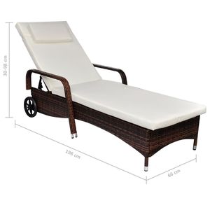 Poly Rattan marrone lettino con cuscino e ruote mobili da esterno durevoli - Product Image 3