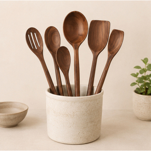 Ensemble d'ustensiles de cuisine en bois noir de qualité supérieure, cuillères de cuisson en bois naturel, spatule antiadhésive, louche, cuillère ajourée – Prix le plus bas - Product Image 6
