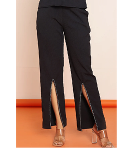 Pantalon droit noir à strass fendu, taille haute, coupe ajustée, scintillant, pour femme, idéal pour les soirées – Nouvelle collection très tendance - Product Image 1