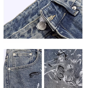 Pantalones Cortos de Mezclilla para Hombre, Estilo Cargo, Vintage, Azules, con Estampado de Grafiti, Desgastados, Rotos, Holgados - Product Image 6