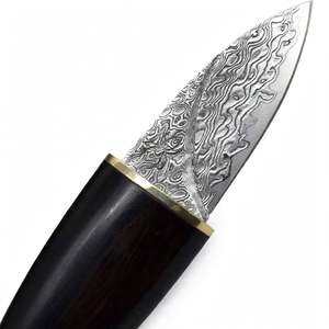 Cuchillo utilitario de precisión mini hecho a mano de acero de Damasco con plumas, mango de madera de ébano oscuro y collar de latón, herramienta artesanal - Product Image 5