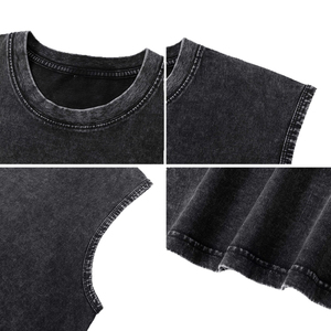 เสื้อยืดผู้ชายแบบคัสตอม ขอบรุ่ย ล้างสีแบบแอซิดวอช เสื้อกล้ามชาย ไซส์พลัส แขนกุด คอกลม เสื้อยืดลายโซ่ขาดๆ เสื้อกล้ามผู้ชาย - Product Image 4