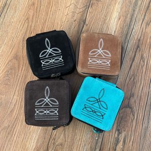 Turquoise botte point daim cuir carré boîte à bijoux Western bijoux affichage mallette de rangement femmes voyage Portable étui à bijoux - Product Image 3