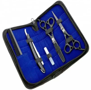 Ensemble de ciseaux de barbier sur mesure, 7 pièces, couleur noire, rasoir de barbier, ciseaux de coupe avec peigne, kit de salon avec étui en cuir - Product Image 5