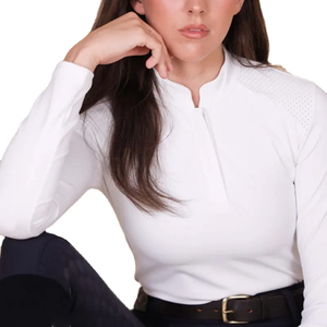 เสื้อเชิ้ตขี่ม้าแขนยาวสีขาวผ้าฝ้ายสำหรับผู้หญิง ขายส่ง ระบายอากาศได้ดี เหมาะสำหรับการขี่ม้า  รับสกรีนโลโก้ - Product Image 4