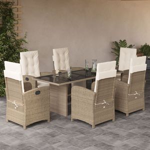 7-Piece <b>Beige</b> Poly Rattan Patio Dining Set with <b>Cushions</b> Stylish Outdoor Furniture Collection - Product Image 1