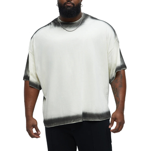 T-shirt en coton tie-dye surdimensionné pour homme, manches courtes, col rond, style streetwear, couleur unie, tricoté, coupe classique - Product Image 5