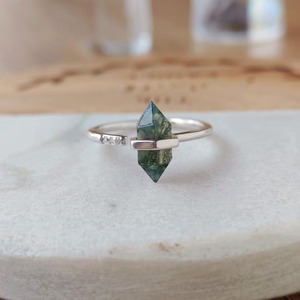 Natural Moss Agate 925 Sterling Silver <b>Rings</b> Trendy Engagement Wedding Double Point Gemstone <b>Adjustable</b> <b>Ring</b> for Women - Product Image 5