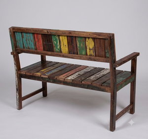 Handcrafted Reclaimed Wood <b>Bench</b> Unique Multi Color Vintage Style Perfect Modern Farmhouse Outdoor <b>Dining</b> Room Eco Friendly - Product Image 2