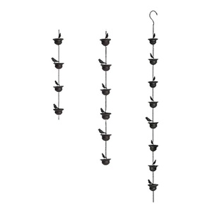Chaîne de pluie en fer forgé motif grande fleur pour gouttière, avec coupelles de pluie lotus plaquées bleu, décoration extérieure - Product Image 5