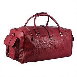 Red Genuine <b>Leather</b> Luxury Casual <b>Duffle</b> <b>Bag</b> Large Capacity Overnight Weekend Travel Satchel Padded Shoulder Strap Water - Product Image 1