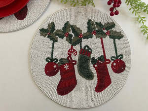 Handcrafted Eco-Friendly Customizable Beaded Round <b>Placemat</b> Christmas <b>Table</b> Mat Festive Holiday <b>Table</b> Decor for <b>Dining</b> and Party - Product Image 3