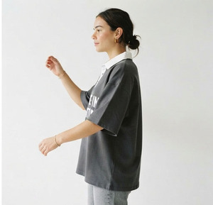 Camisetas Polo Holgadas para Mujer, de Manga Corta, Estampadas, Casuales, de Gran Tamaño, con Botones - Product Image 5