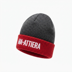 Gorro de Punto Personalizado en Gris Carbón y Rojo, Gorro de Invierno Cálido con Puño y Logotipo Bordado - Product Image 2