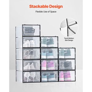 กล่องเก็บรองเท้าแบบซ้อนได้ 12 ชิ้น กล่องพลาสติกแบบโมดูลสำหรับรองเท้าผ้าใบไซส์ 11 ของสหรัฐอเมริกา ดีไซน์ประหยัดพื้นที่ - Product Image 2