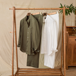 Conjunto de Camisa y Pantalón de Lino 100% para Hombre, Verano 2026, Transpirable, Color Sólido, Elegante, Versátil, Cómodo e Informal - Product Image 5