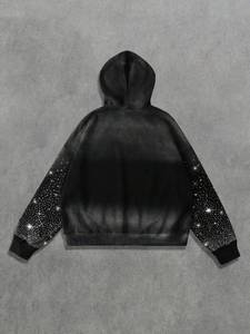 Sweat-shirts à col montant en molleton de coton pour hommes, avec manches ornées de strass, style streetwear, production en gros - Product Image 3