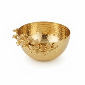 Cuenco de metal plateado con detalles de flor de cerezo dorada, moderno cuenco de frutas de acero inoxidable martillado para decoración del hogar. - Product Image 6