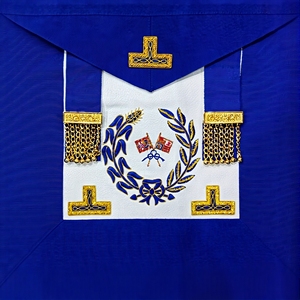 Tablier de cérémonie standard Grand Undress, bleu roi, brodé or, avec couronne de laurier et franges perlées, pour la franc-maçonnerie - Product Image 1