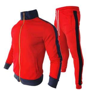 Ensemble de survêtement sportif pour homme, manches longues, blocs de couleur, col montant, fermeture éclair frontale, respirant, en polyester, pour l'automne - Product Image 3