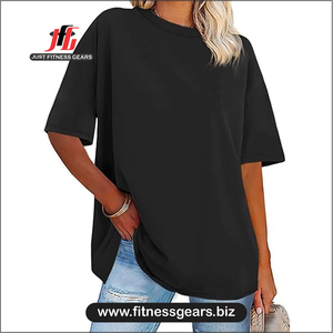 Women's O-Neck Short Sleeve T-<b>Shirt</b> Solid Blue Knitted Casual Wear Loose Eco-Friendly 100% Polyester Summer - Product Image 1