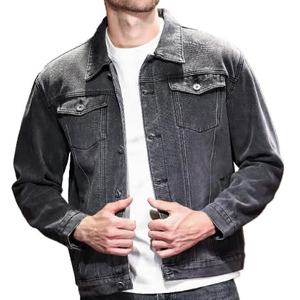 Veste en jean délavé pour homme, noire unie, col rabattu, manches classiques, style décontracté automne, simple boutonnage - Product Image 4