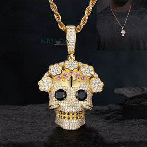 Pendentif Crâne Hip Hop en Argent 925 Plaqué Or 18K avec Diamant Rond Brillant de Laboratoire, Breloque Thème Unisexe pour Usage Quotidien - Product Image 1