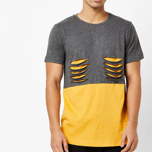 T-shirt pour homme à col rond rayé en mélange polyester/coton, coupe ample, léger, doux, écologique, impression sérigraphique du logo sur le devant - Product Image 1