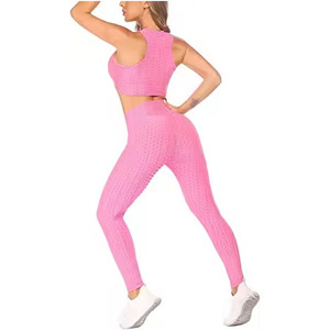 Custom Color Yoga Set Women High Waist Seamless <b>Crop</b> Top <b>Leggings</b> 2 Piece Activewear Full Length Sleeveless Sportwear - Product Image 1