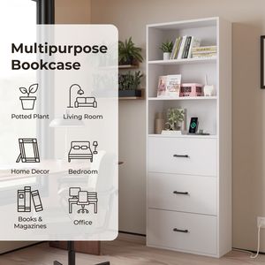 Vetrina bianca Triamine 60*23,5*180 cm, 3 cassetti con 3 ripiani e 2 prese USB, librerie standard USA - Product Image 4