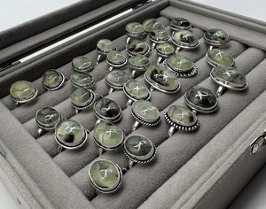 Natural Prehnite Brass Silver Plated Handmade Gemstone Oval Bezel Setting <b>Ring</b> Unisex Designer Trendy - Product Image 2