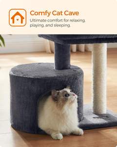 Small Cat Tree & Tower with Wood <b>Scratching</b> <b>Post</b> Plush Condo with Padded Perch Cooling Design for Small Spaces Smoky Gray - Product Image 6