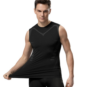 Customized <b>Men's</b> Quick Dry <b>Compression</b> <b>Vest</b> Slimming Body Shaper Stand Collar Knitted Fabric Workout Tank Top - Product Image 2