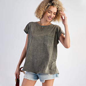 Camisetas de Verano para Mujer, Estilo Urbano, Manga Corta, Cuello Redondo, 100% Algodón, Tops Casuales con Bolsillo - Product Image 6