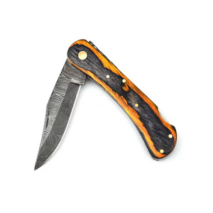 มีดพับดามัสกัสทำมือ มีดพกแบบกำหนดเองพร้อมด้ามไม้เผา มีดพับ EDC สำหรับกิจกรรมกลางแจ้ง ขายส่ง - Product Image 3