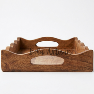 Bandeja de Madera Artesanal con Borde Festoneado para Servir, Diseño Rectangular con Asas Integradas, Estilo Rústico Moderno, para Ramadán - Product Image 2