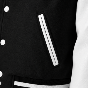 Chaqueta Varsity Negra y Blanca para Hombre SINEWY SPORTS, con Letras NY Bordadas, Estilo Preppy, Cuello Mao, Corte Regular, Reversible - Product Image 5