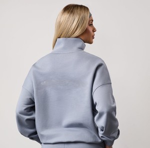 Nouvel arrivage : Sweat-shirts pour femme en molleton de coton, coupe oversize, épaules tombantes, manches longues, fermeture éclair 1/4, bas côtelé, avec badge, pour l'hiver et le quotidien - Product Image 2