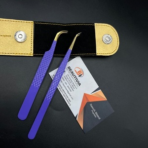 Pinzas curvadas de 45 grados con logotipo grabado personalizado, herramienta de extensión de pestañas puntiagudas de acero inoxidable con bolsa de cuero, herramienta de belleza - Product Image 4