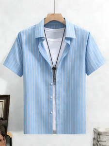 เสื้อเชิ้ตผู้ชายแขนสั้นแบบเรียบง่ายสำหรับธุรกิจ ผ้าถัก ระบายอากาศได้ดี พิมพ์ลายคมชัด 100% โพลีเอสเตอร์ - Product Image 3