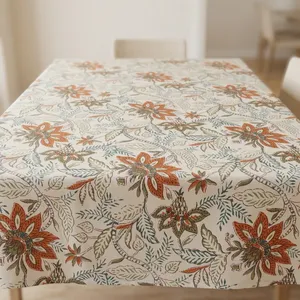Classic Floral Printed Cotton <b>Tablecloth</b> Washable Home Decor Block Printed <b>Tablecloth</b> - Product Image 2