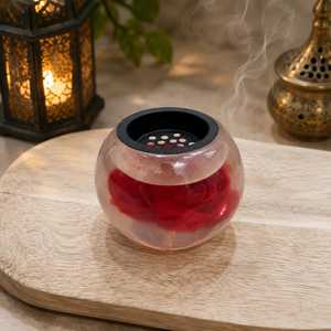 Brûleur d'encens en verre avec insert noir, diffuseur aromatique toutes saisons, artisanal en bambou, pour aromathérapie - Product Image 5